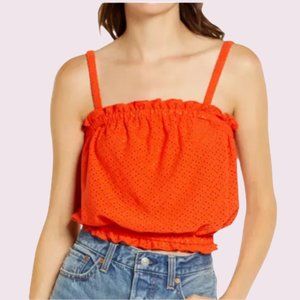 LOVE FIRE Tank Top Size Medium 8 - 10 Women's Orange Eyelet Sleeveless Crop Top